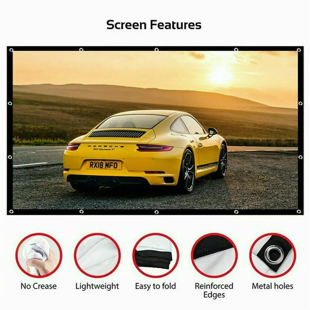 GlowCast™ Portable Foldable Projector Screen 16:9 HD Outdoor Home Cinema Theater 3D Movie